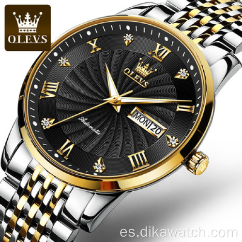 Reloj OLEVS 6630 para hombre, relojes mecánicos automáticos de lujo de acero inoxidable, reloj de pulsera de diseño hueco de negocios a la moda para hombre